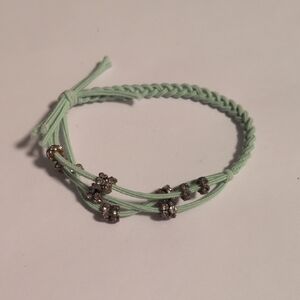 Elegant Mint Green Braided‎ Stretch Bracelet with Gold Accents